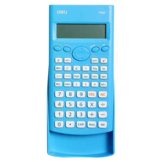 Zinātniskais kalkulators Deli 240F, 165x88x23mm, divrindu displejs, 10+2 cipari, gaiši zils