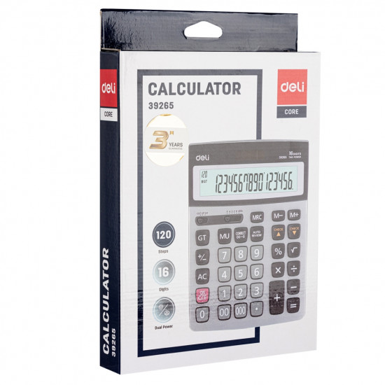 Калькулятор бухгалтерский Deli E39265 серый 16-разр.