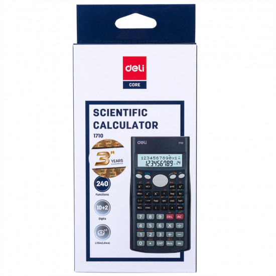 Zinātniskais kalkulators Deli 240F, 165x88x23mm, divrindu displejs, 10+2 cipari, tumši zils