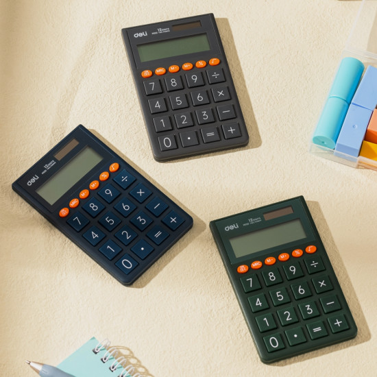 Kabatas kalkulators Deli M130, 140x20x70mm, 12 zīmes, melns