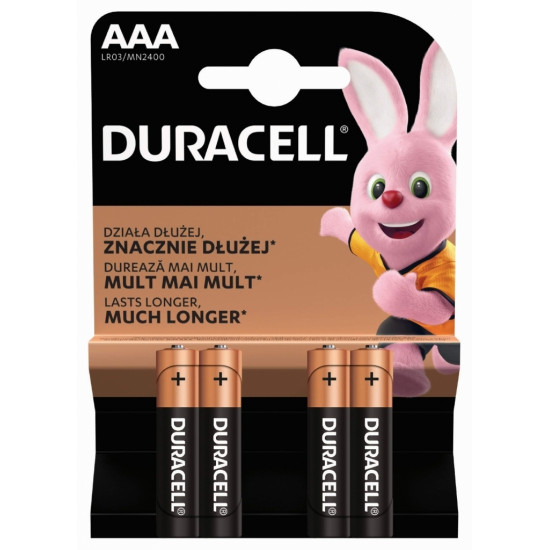 Baterijas Duracell  Alkaline, AAA, LR03, MN2400, 1.5V, 4gab/iep