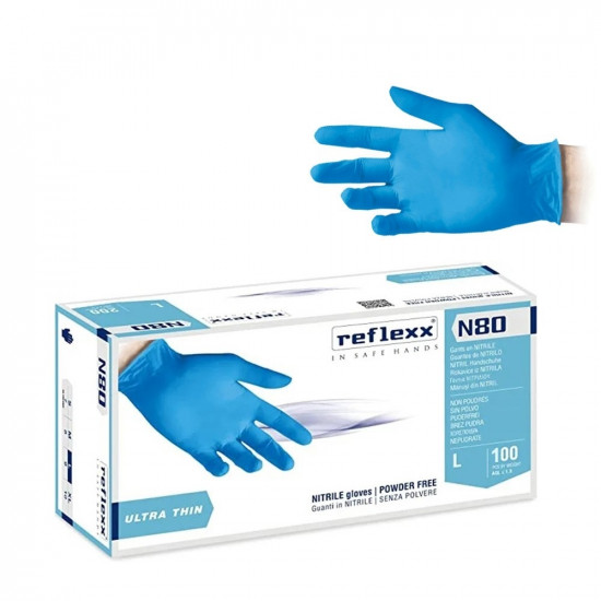 Перчатки неопудренные нитриловые REFLEXX Blue N80 размер L, 100 шт синие