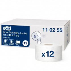 Tualetes papīrs Tork 110255 Premium Extra Soft Jumbo Mini T2, balts, 3 slāņi, 120 m, 600 lapas, 12 ruļļi