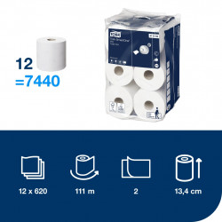Tualetes papīrs Tork 472193 Smart One Mini T9, balts, 2 slāņi, 620 lapas, 111,6 m, 12 ruļļi