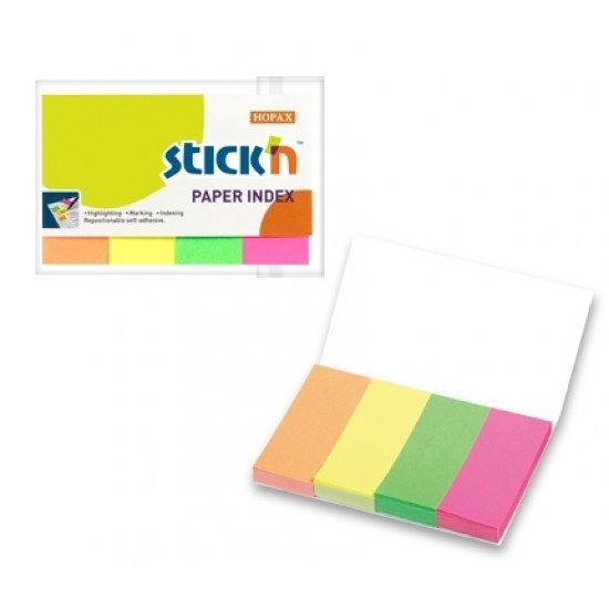 Papīra indeksi StickN, 50x20mm, 50gabx4 neona krāsas