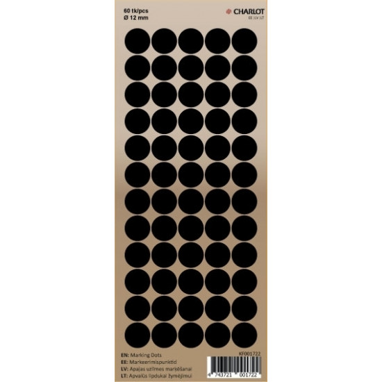 Apaļas uzlīmes marķēšanai Charlot Ø12mm, 60gab/lpp, melnas