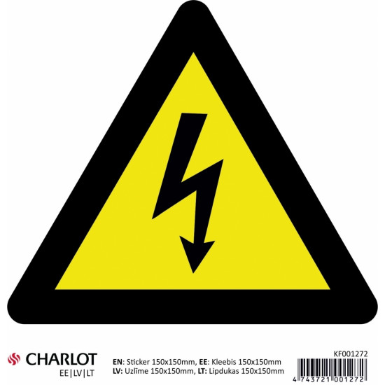 Uzlīme Bīstami elektrība Charlot, 150x150mm
