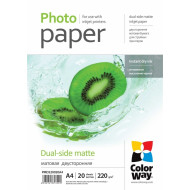 Fotopapīrs ColorWay A4, 220g/m², 20lpp/iep, abpusējs, matēts