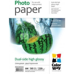 Fotopapīrs ColorWay, A4, 220g/m², 50lpp/iep, divpusējs, glancēts