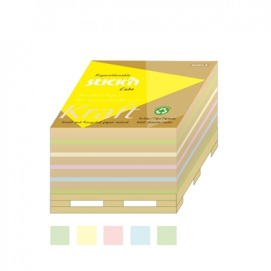 *Līmlapiņu kubs StickN Kraft 21817, 76x76mm, 400 lpp., pasteļkrāsas