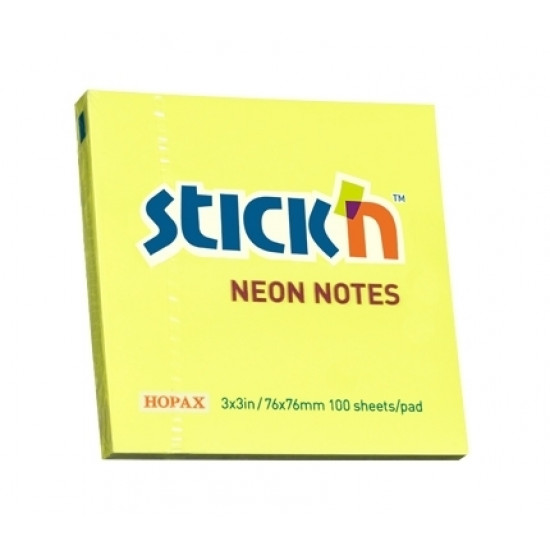 Līmlapiņas StickN 21133, 76x76mm, 100 lapas, neona dzeltenas