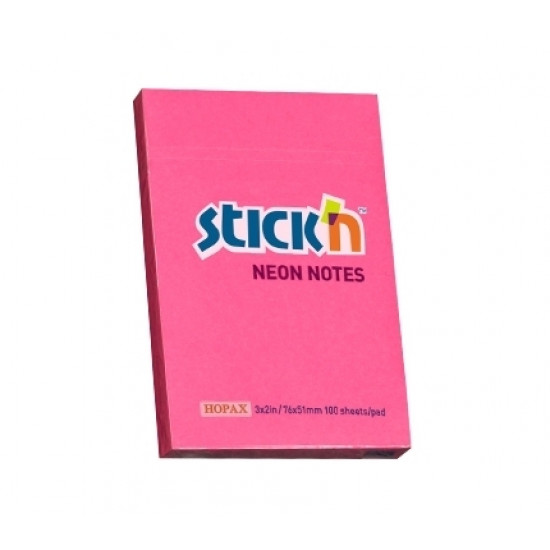Līmlapiņas StickN 21161, 51x76mm, 100 lapas, neona rozā