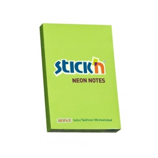 Līmlapiņas StickN 21163, 51x76mm, 100 lapas, neona zaļš