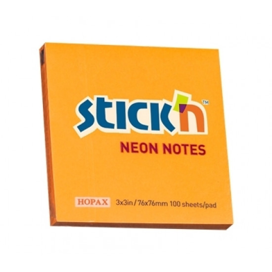Līmlapiņas StickN 21164, 76x76mm, 100 lapas, neona oranžas