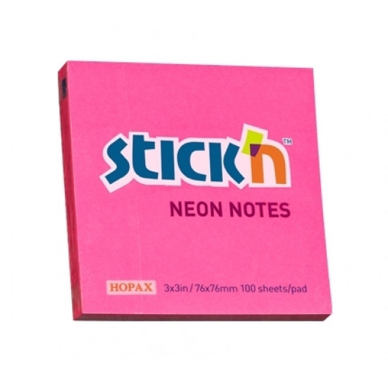 Līmlapiņas StickN 21165, 76x76mm, 100lpp/iep, neona tumši rozā
