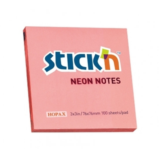 Līmlapiņas StickN 21166 76x76mm, 100 lapas, neona rozā