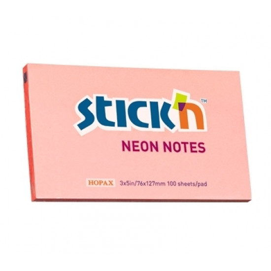Līmlapiņas StickN 21170, 76x127mm, 100 lapas, neona rozā