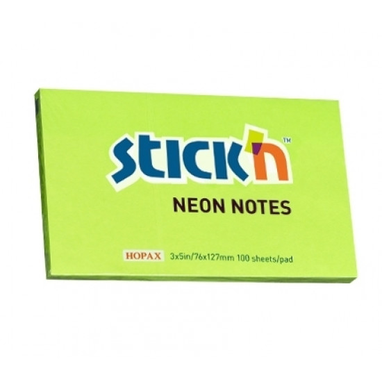 Līmlapiņas StickN 21171, 76x127mm, 100 lapas, neona zaļas