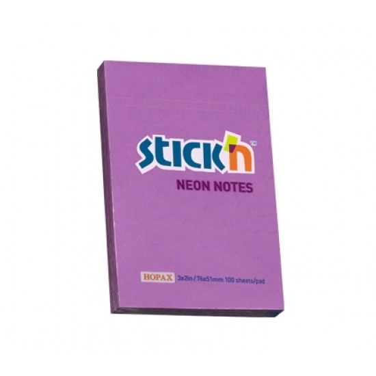 Līmlapiņas StickN 21208 51x76mm, 100 lapas, neona violetas