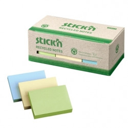 Līmlapiņas no pārstrādāta papīra kartona kārbā StickN 21407 Eco, 38x51mm, 100lapas, 12gab, 3krāsu asorti