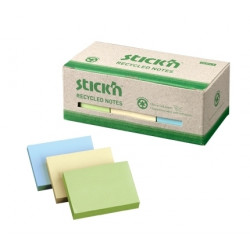 Līmlapiņas no pārstrādāta papīra kartona kārbā StickN 21407 Eco, 38x51mm, 100lapas, 12gab, 3krāsu asorti