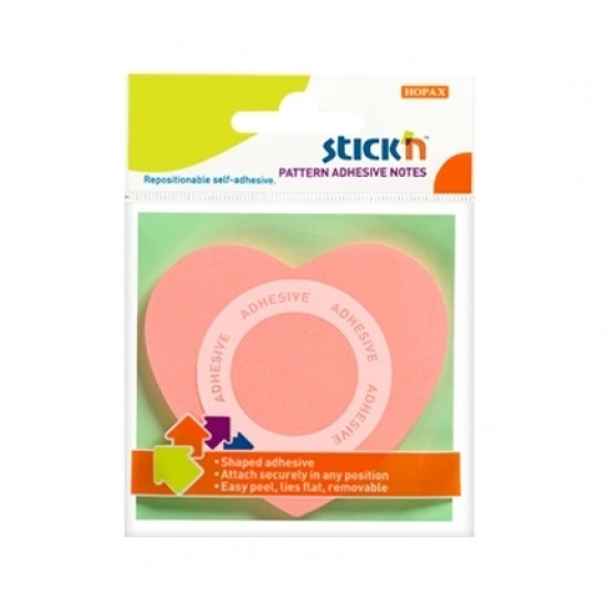 Līmlapiņas StickN 21545, Pattern adhesiv, 70x70mm, 50 lapas, sirds forma, rozā