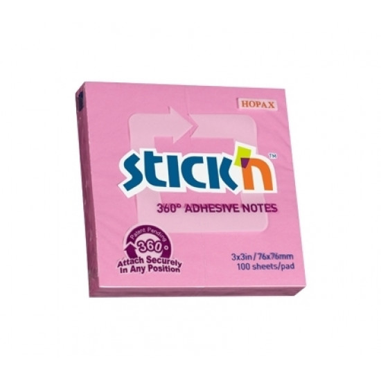 Līmlapiņas StickN 21554, 360 adhesive, 76x76mm, 100gab/iep, rozā
