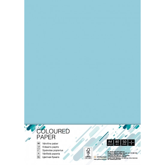 Krāsains papīrs College A4, 80g/m², 50 loksnes, Ice Blue OBL70