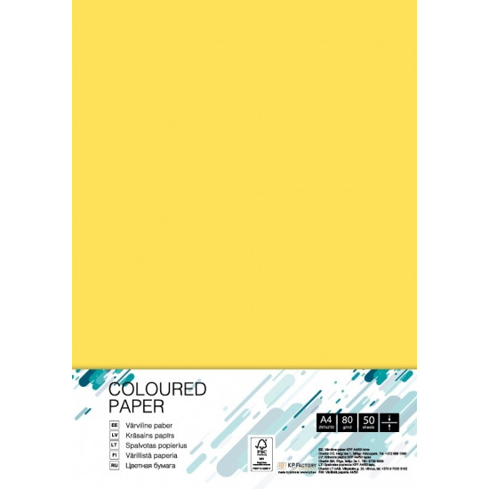 Krāsains papīrs College A4, 80g/m², 50 loksnes, Cannary Yellow CY39