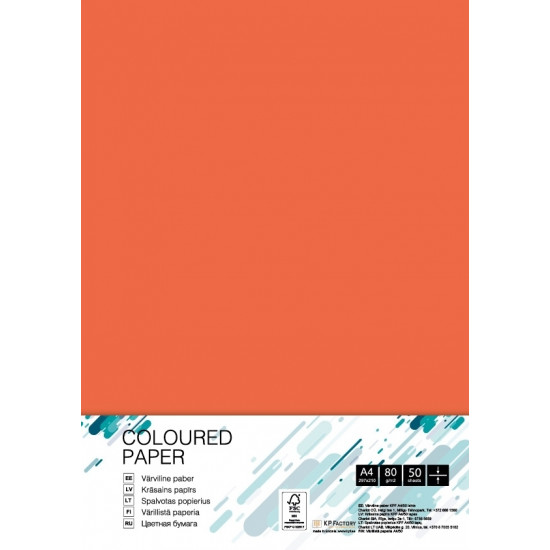 Krāsains papīrs College A4, 80g/m², 50 loksnes, Orange OR43
