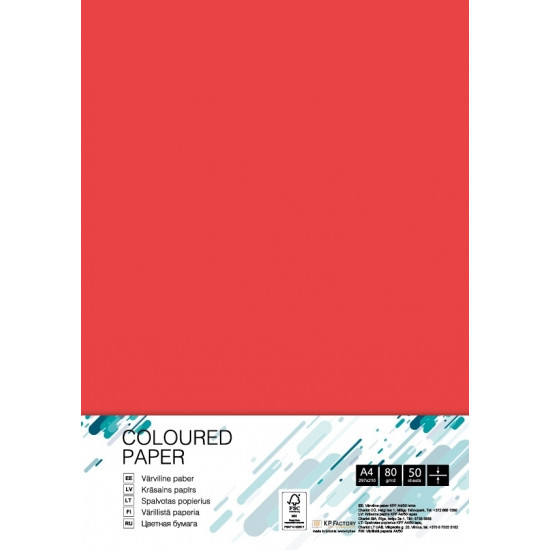 Krāsains papīrs College A4, 80g/m², 50 loksnes, Coral Red CO44