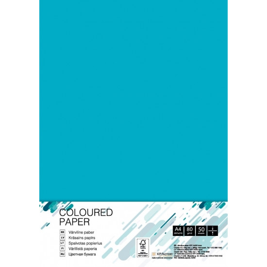 Krāsains papīrs College A4, 80g/m², 50 loksnes, Aqua Blue AB48