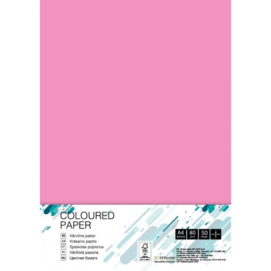 Krāsains papīrs College A4, 80g/m², 50 loksnes, Neon pink