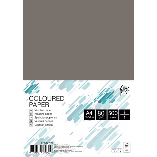 Krāsains papīrs College A4, 80g/m², 500 loksnes, CC52, Silver gray