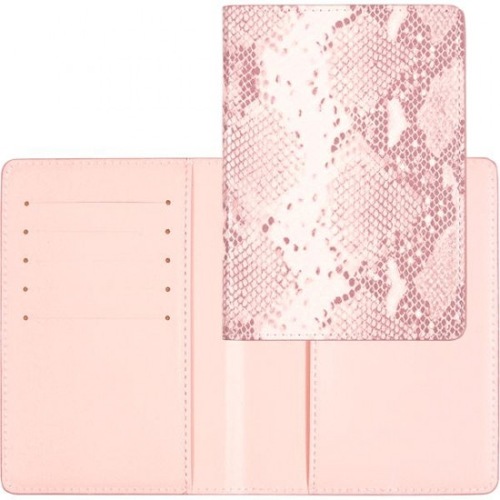 Обложка для паспорта "deVENTE. Sharm" 10x14 см, искусственная кожа фактурная, отстрочка, 5 отделений для визиток, в пластиковом пакете с европодвесом, пастельно-розовая