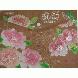 *Mape-aploksne ar pogu deVente, Bloom Garden A5, 180mic, ziedi rozā toņos