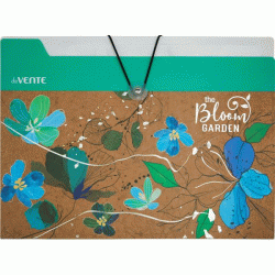 Mape-kartotēka ar gumiju un pogu deVente Bloom Garden A4, 600mic, ziedi zilos toņos