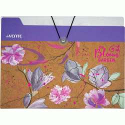 *Mape-kartotēka ar gumiju un pogu deVente, Bloom Garden, A4, 600mic, ziedi violetos toņos