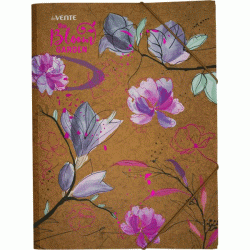 *Mape ar gumiju deVente, Bloom Garden kraft, A4, 400mic, ziedi violetos toņos