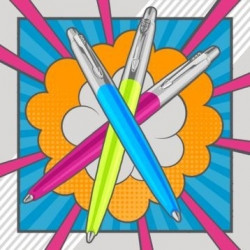 Lodīšu pildspalvas Parker Jotter Originals POP ART Trio Lime/SkyBlue /Hot Pink Medium Blue