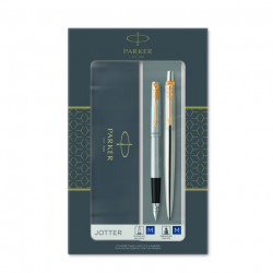 Dāvanu komplekts Parker Jotter Steel GT lodīšu pildspalva+tintes pildspalva, M, zila