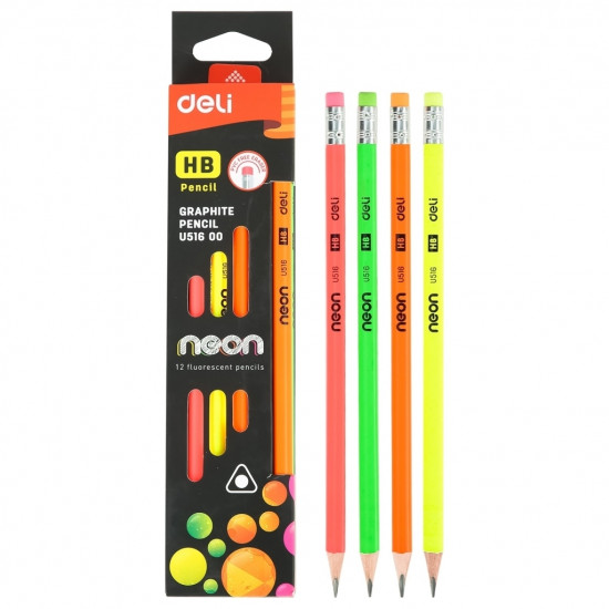 Обычный карандаш с треугольным ластиком Deli Neon HB