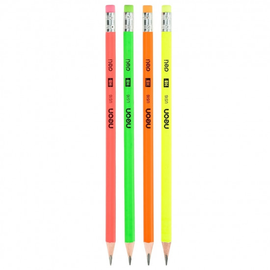 Zīmulis ar dzēšgumiju trīsstūrveida Deli Neon U516, HB, 1gab