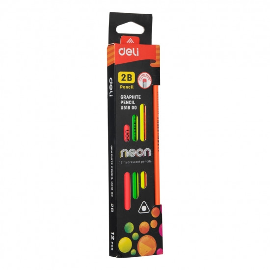 Zīmulis ar dzēšgumiju trīsstūrveida Deli Neon U518, 2B, 1gab