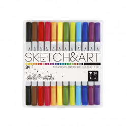 *Marķieri ar otu un flomāstertipa pildspalvām Sketch&Art, 24 krāsas