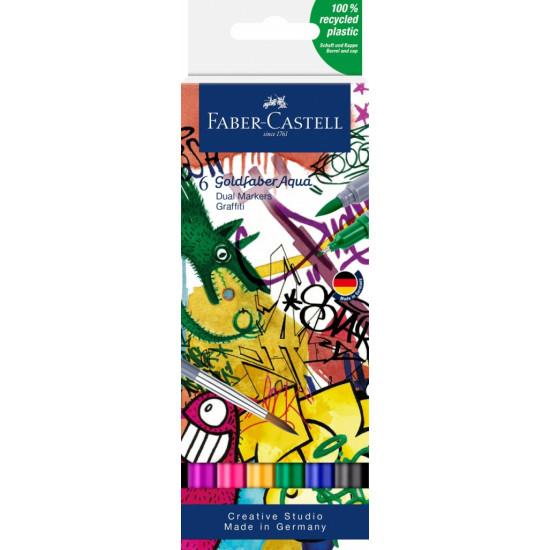 Akvareļu marķieri Faber-Castell Goldfaber Aqua, divpusēji, 6 krāsas, Graffiti