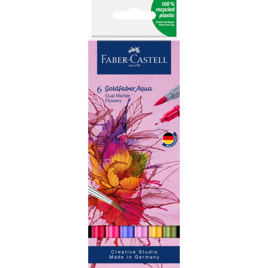 Akvareļu marķieri Faber-Castell Goldfaber Aqua, divpusēji, 6 krāsas, Flowers