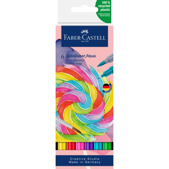 Akvareļu marķieri Faber-Castell Goldfaber Aqua, divpusēji, 6 krāsas, Candy Shop