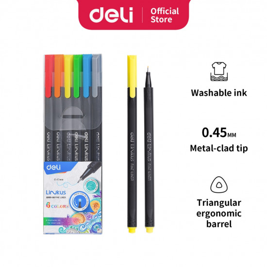 Flomāstertipa pildspalvu komplekts Deli 0.45mm, trīsšķautņu, 12krāsas