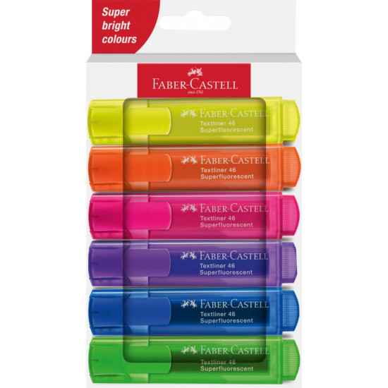 Teksta marķieru komplekts Faber-Castell 46 Superfluorescent 1-5mm, nošķelts, 6 krāsas